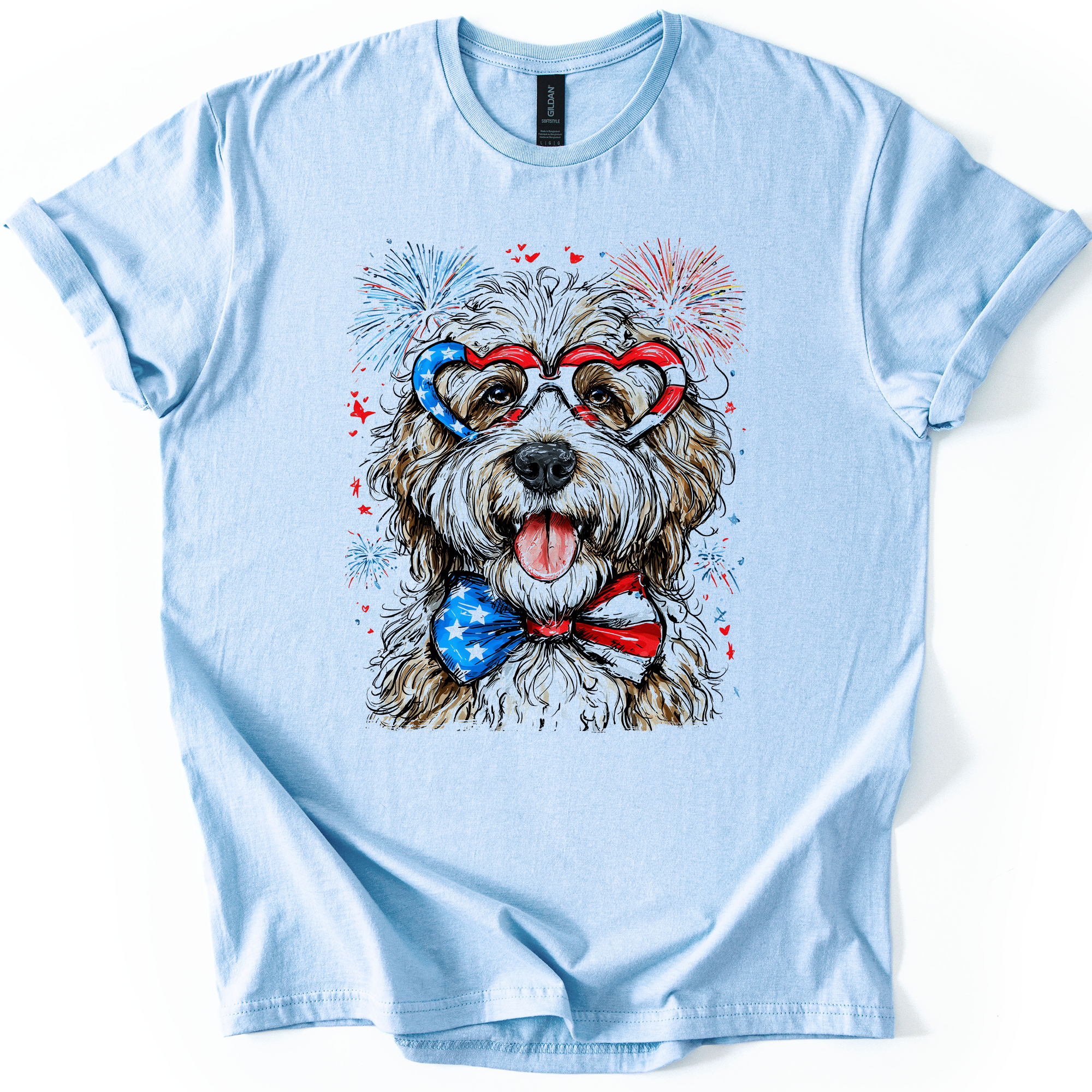 English Sheepdog Patriotic Dog, USA, America, Pet Lover, 4th of July, Soft Style T-Shirt