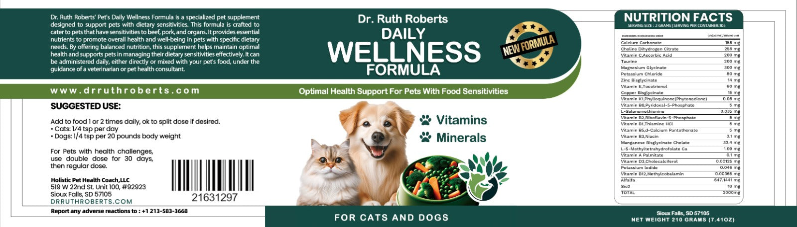 Daily Wellness Formula — Glandular-Free Multivitamin for Dogs & Cats with Beef, Pork, or Organ Sensitivities