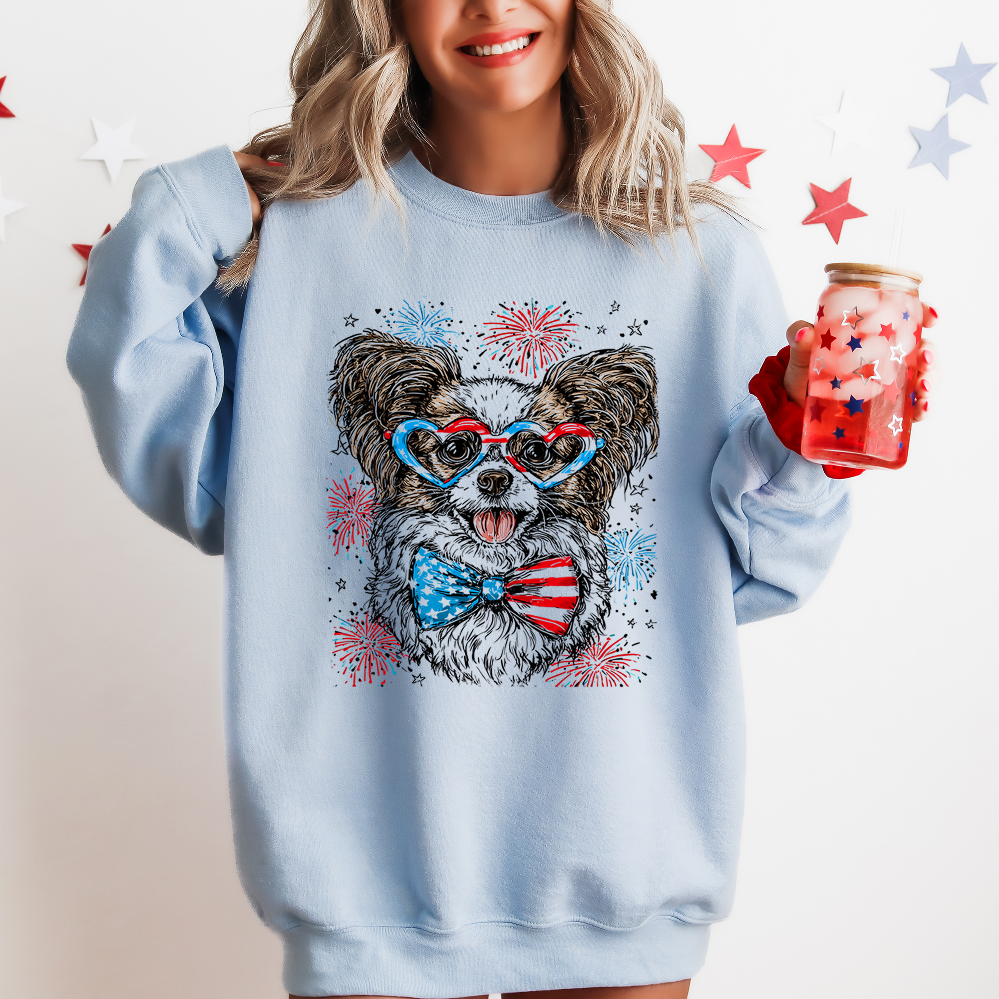 Papillon Patriotic Dog, USA, America, Pet Lover, 4th of July Sweatshirt