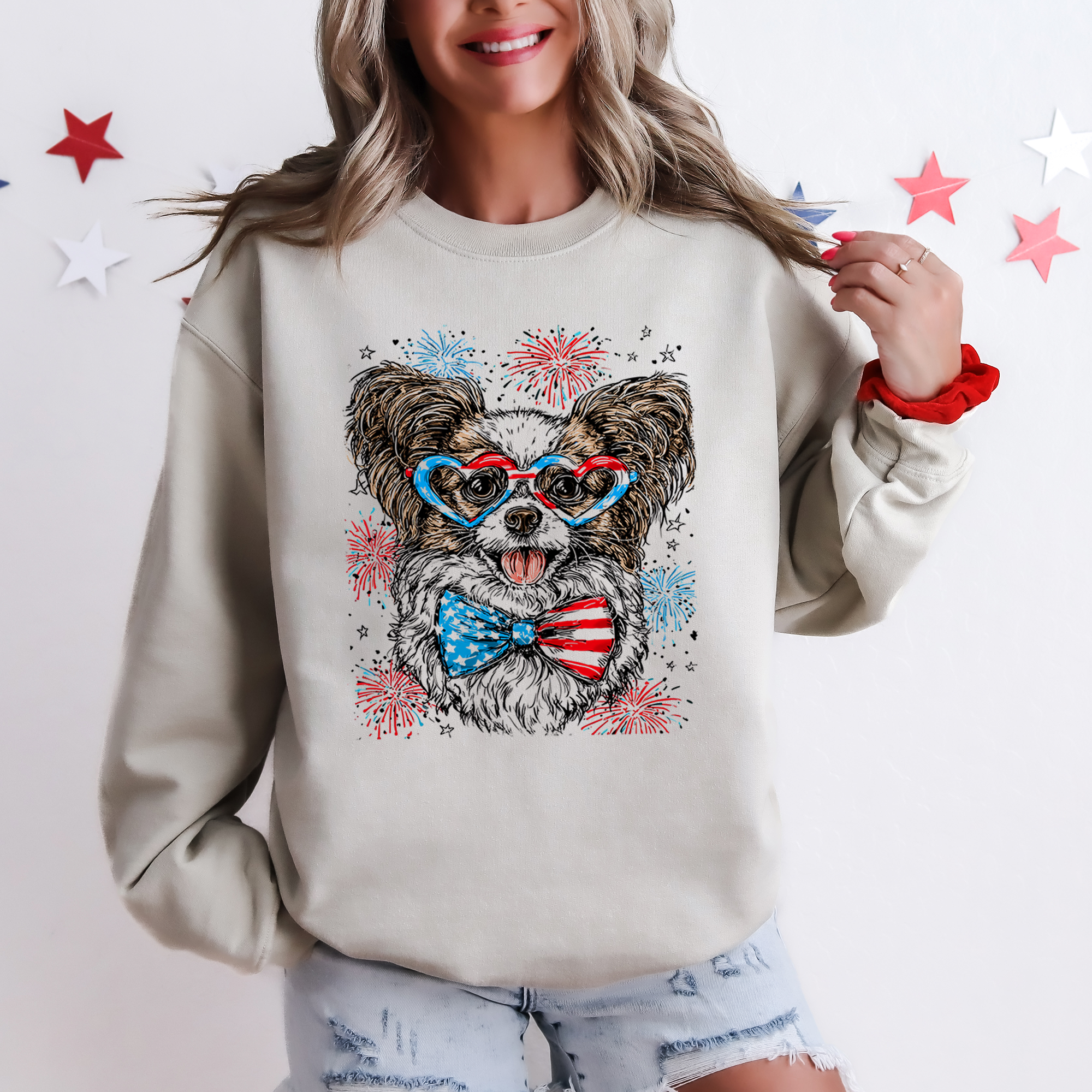 Papillon Patriotic Dog, USA, America, Pet Lover, 4th of July Sweatshirt